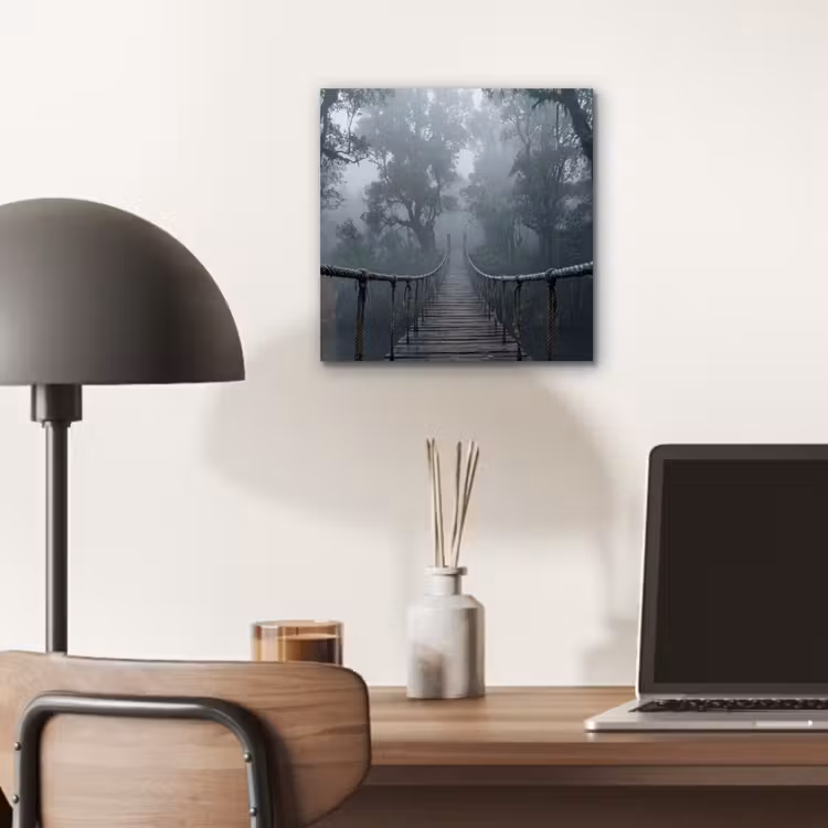 Aluminium schilderij - Brug - Jungle - Mist - Natuur — 6