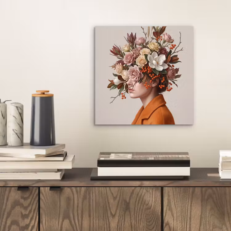 Aluminium schilderij - Gezicht - Boeket - Kleurrijk — 2