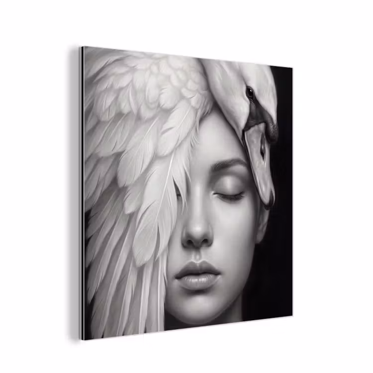 Aluminium schilderij - Portret - Zwaan - Zwart - Wit — 1