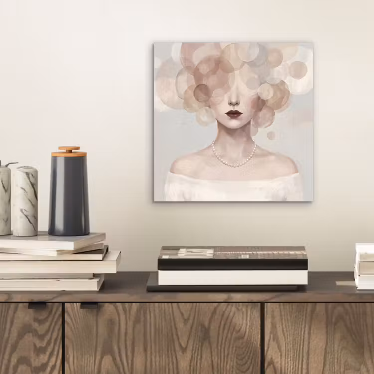 Aluminium schilderij - Vrouw - Cirkels - Beige — 2