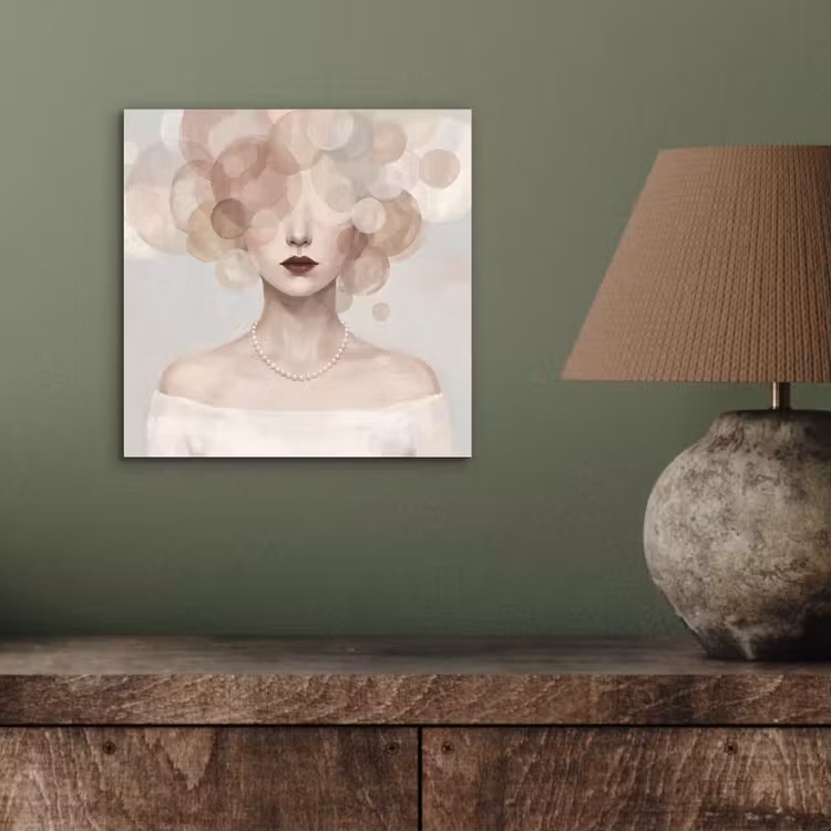 Aluminium schilderij - Vrouw - Cirkels - Beige — 3