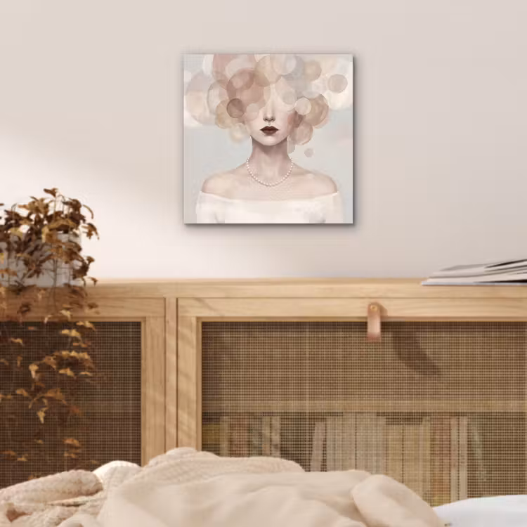 Aluminium schilderij - Vrouw - Cirkels - Beige — 4