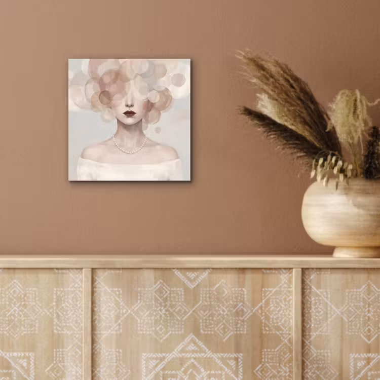 Aluminium schilderij - Vrouw - Cirkels - Beige — 5