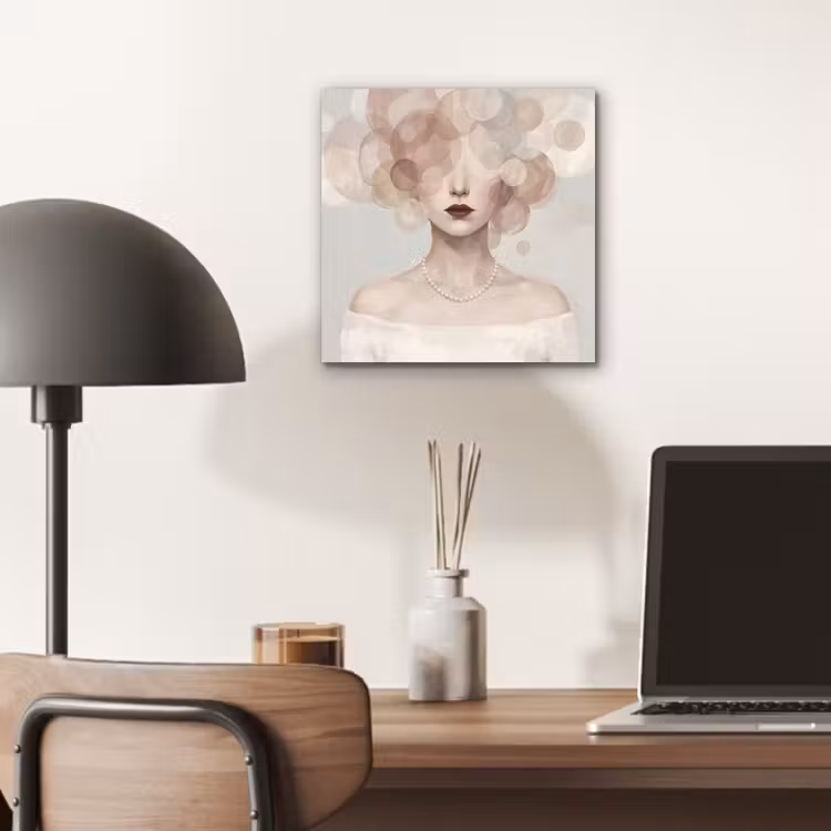 Aluminium schilderij - Vrouw - Cirkels - Beige — 6