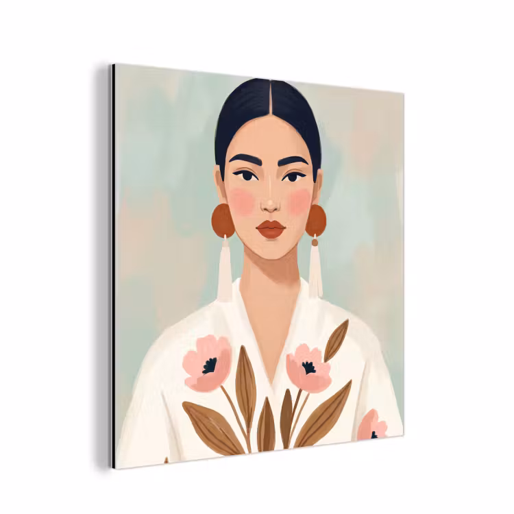 Aluminium schilderij - Vrouw - Kimono - Pastel — 1