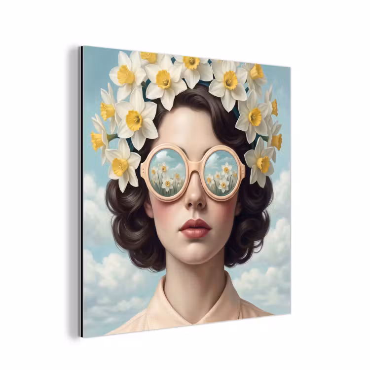 Aluminium schilderij - Vrouw - Narcissen - Geel — 1
