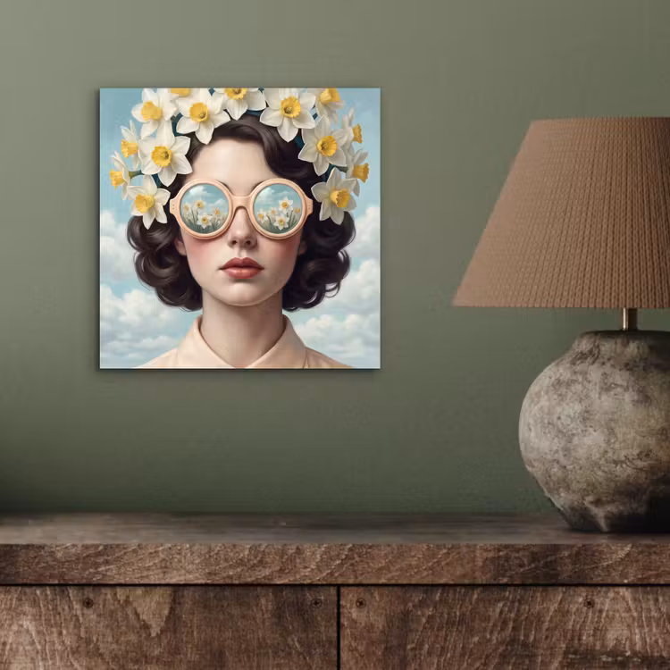 Aluminium schilderij - Vrouw - Narcissen - Geel — 3