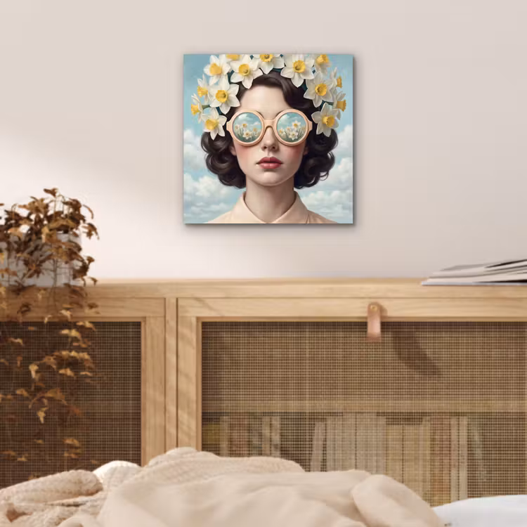 Aluminium schilderij - Vrouw - Narcissen - Geel — 4