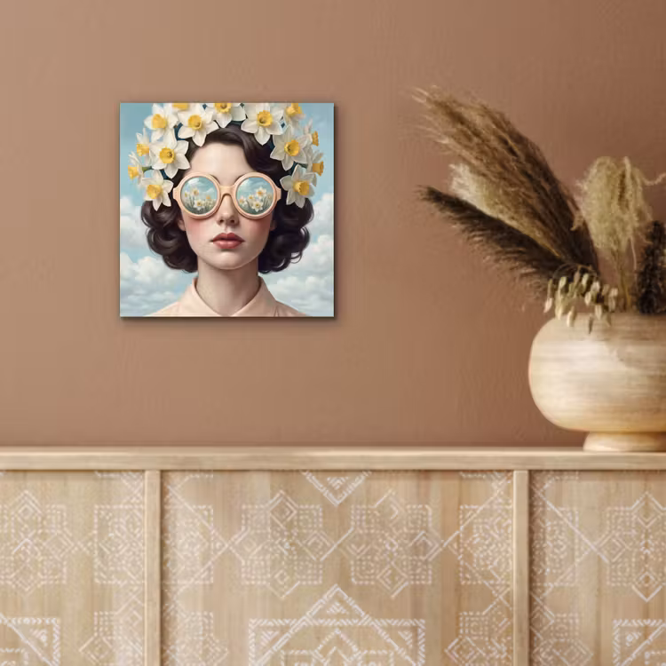 Aluminium schilderij - Vrouw - Narcissen - Geel — 5