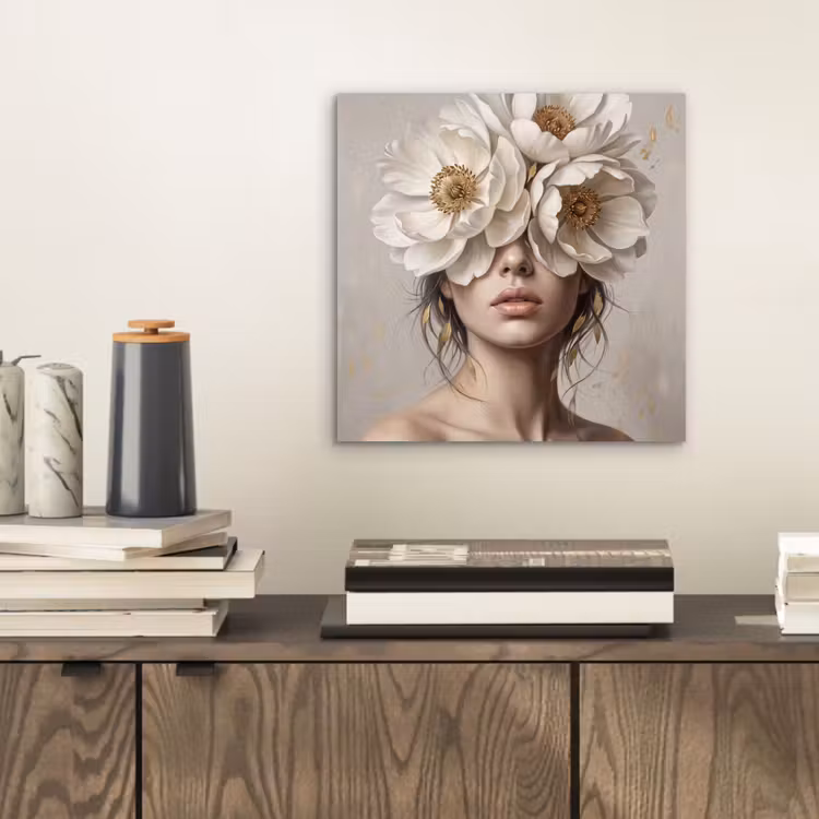 Aluminium schilderij - Vrouw - Pioenroos - Wit — 2