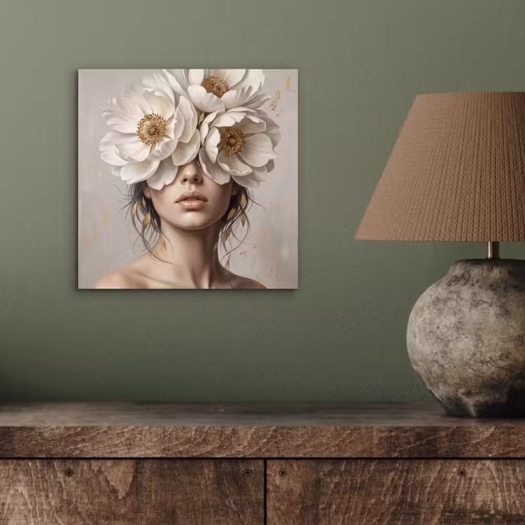 Aluminium schilderij - Vrouw - Pioenroos - Wit — 3