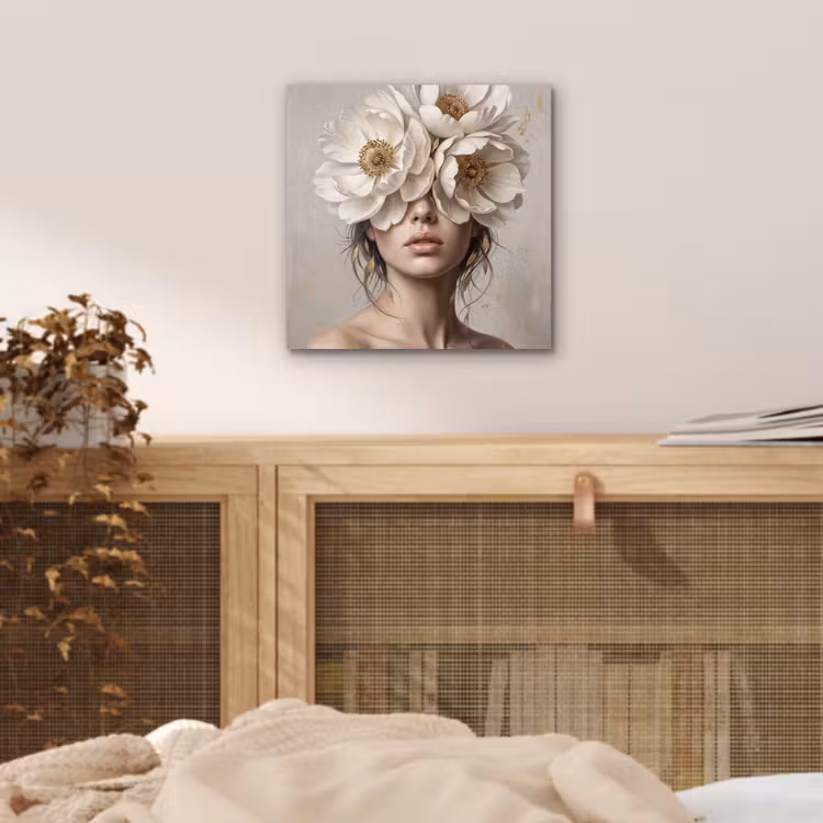 Aluminium schilderij - Vrouw - Pioenroos - Wit — 4