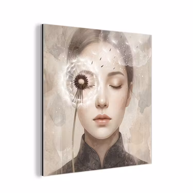 Aluminium schilderij - Vrouw - Sereen - Grijs — 1