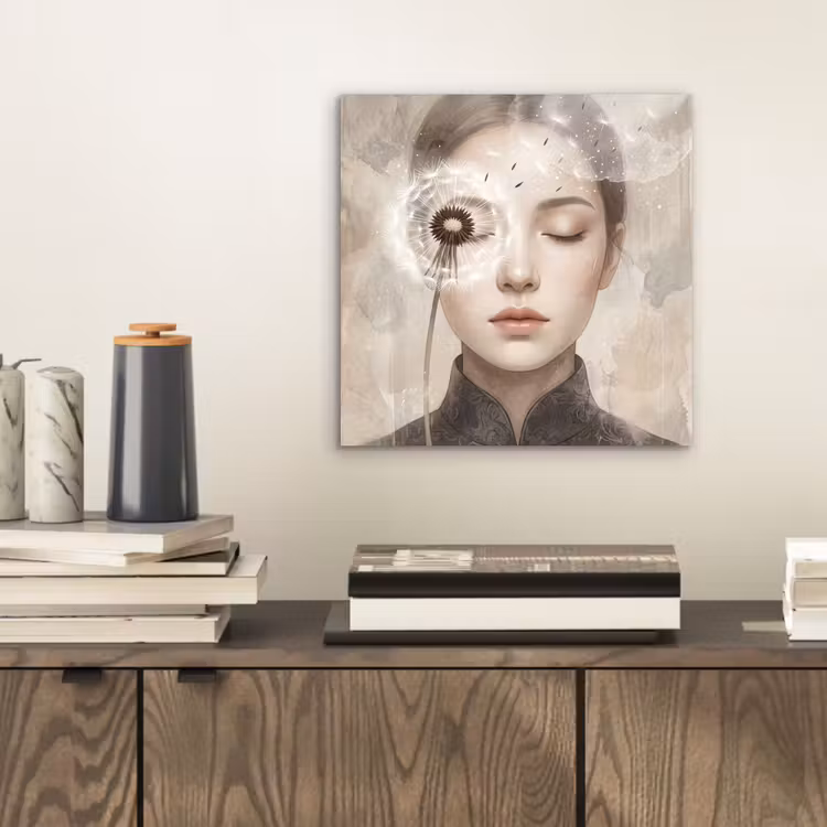 Aluminium schilderij - Vrouw - Sereen - Grijs — 2