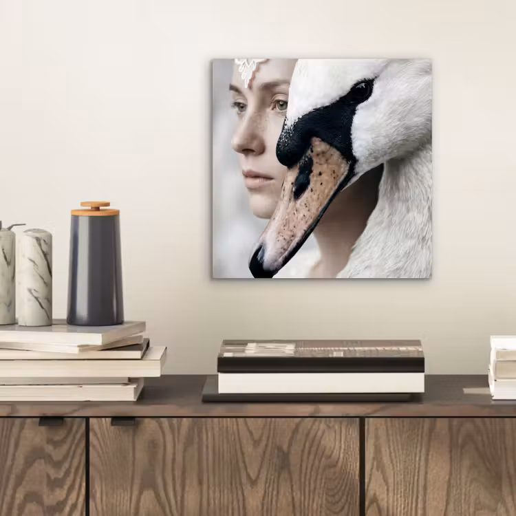 Aluminium schilderij - Vrouw - Zwaan - Wit — 2