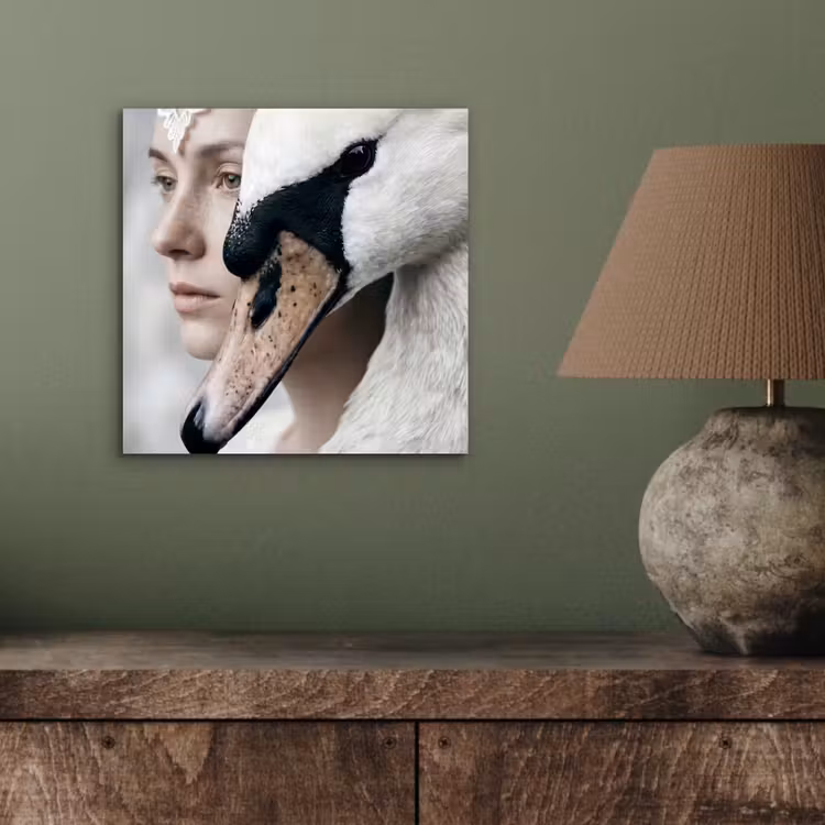 Aluminium schilderij - Vrouw - Zwaan - Wit — 3