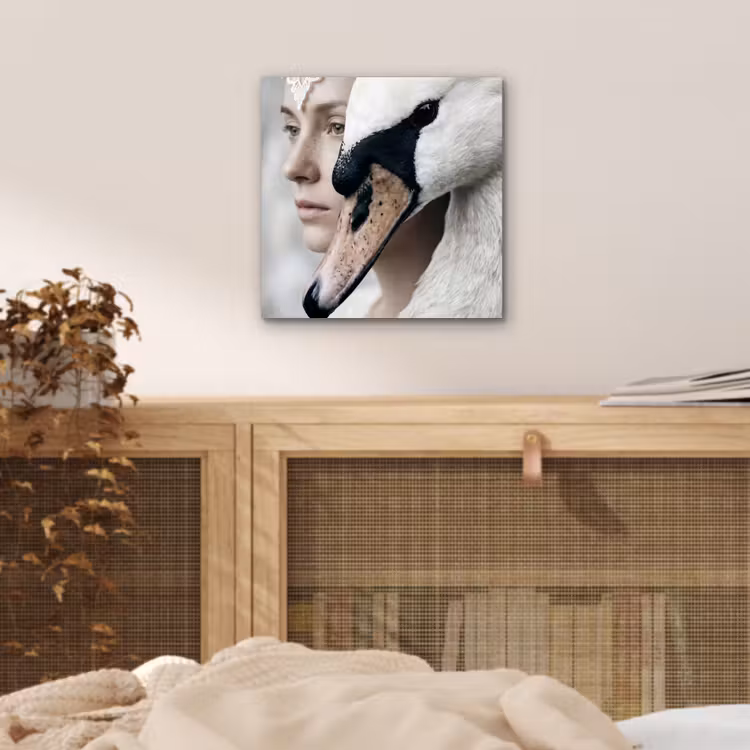 Aluminium schilderij - Vrouw - Zwaan - Wit — 4