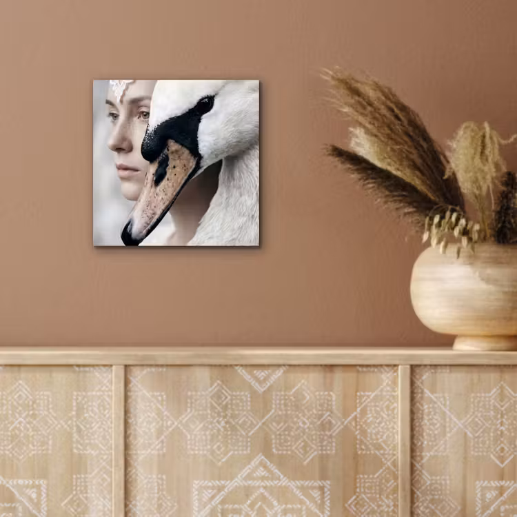 Aluminium schilderij - Vrouw - Zwaan - Wit — 5