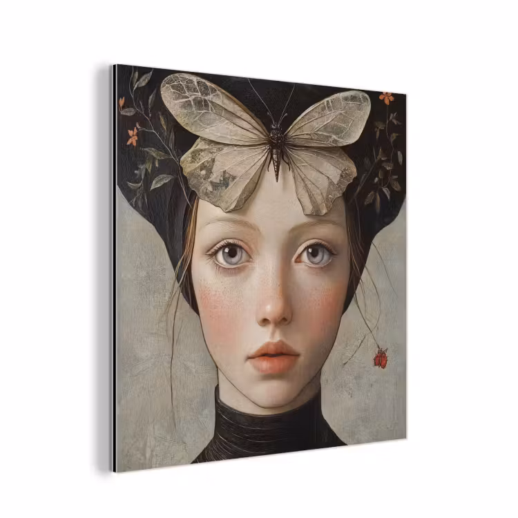 Aluminium schilderij - Woman - Butterfly - Art - Classic - Muted — 1