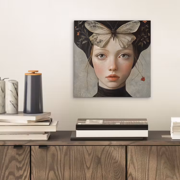 Aluminium schilderij - Woman - Butterfly - Art - Classic - Muted — 2