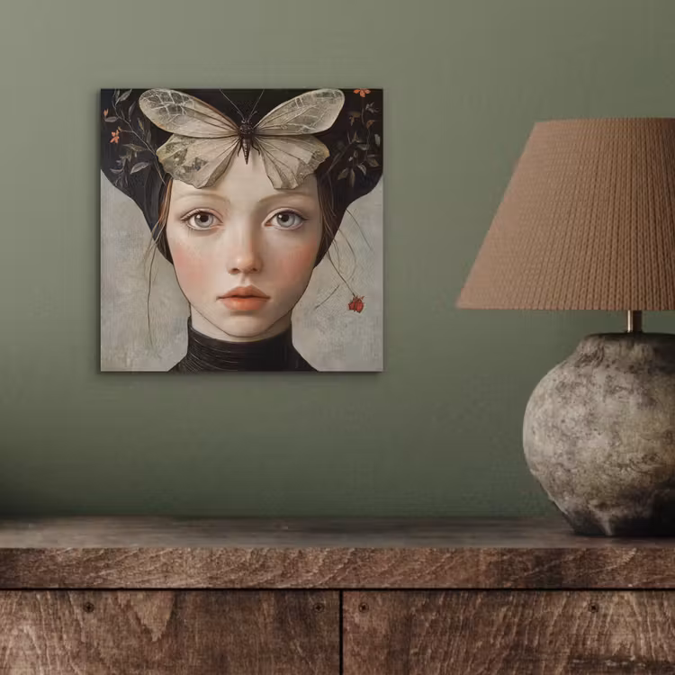 Aluminium schilderij - Woman - Butterfly - Art - Classic - Muted — 3