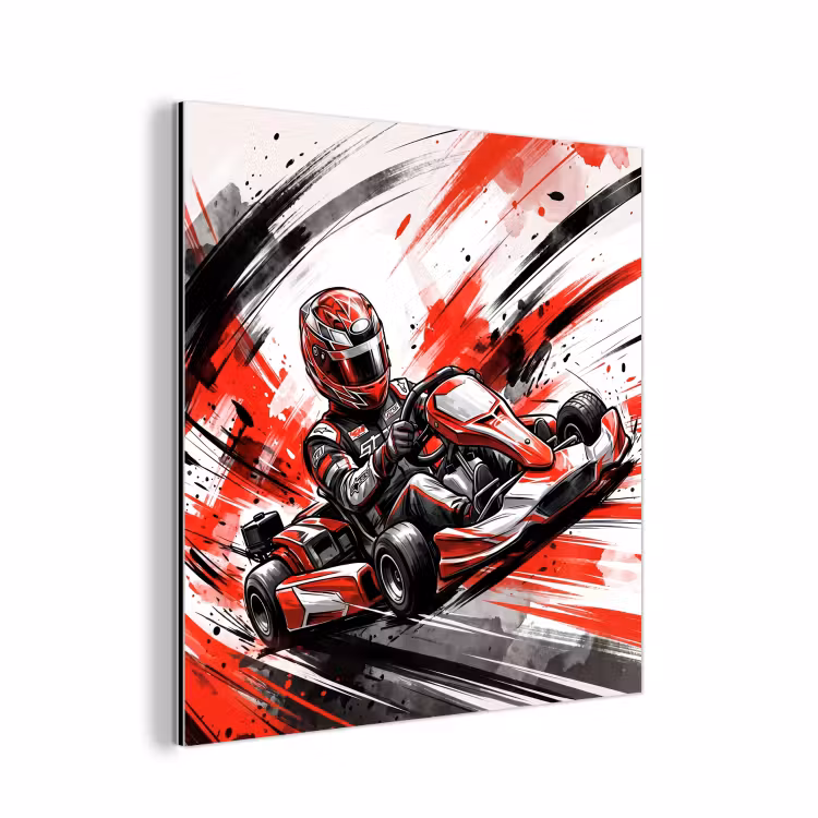 Aluminium schilderij - Kart - Coureur - Snelheid - Rood — 1