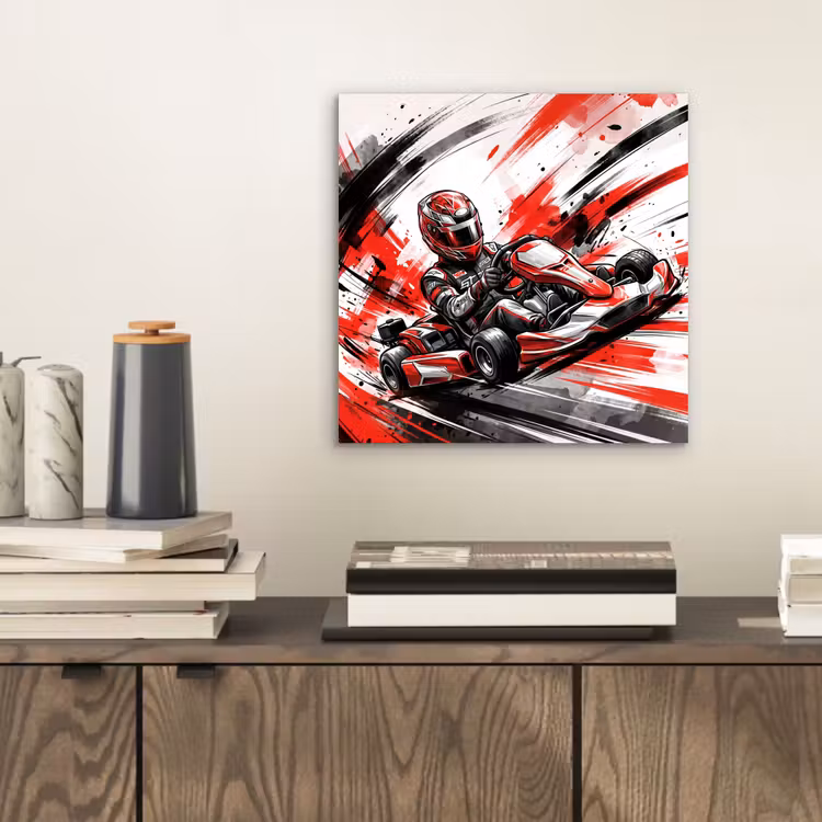 Aluminium schilderij - Kart - Coureur - Snelheid - Rood — 2