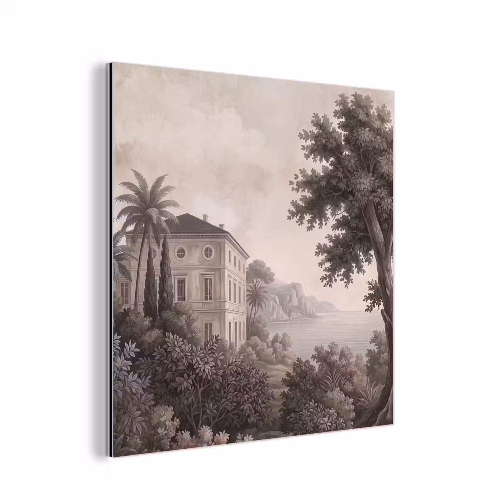 Aluminium schilderij - Zee - Villa - Beige — 1