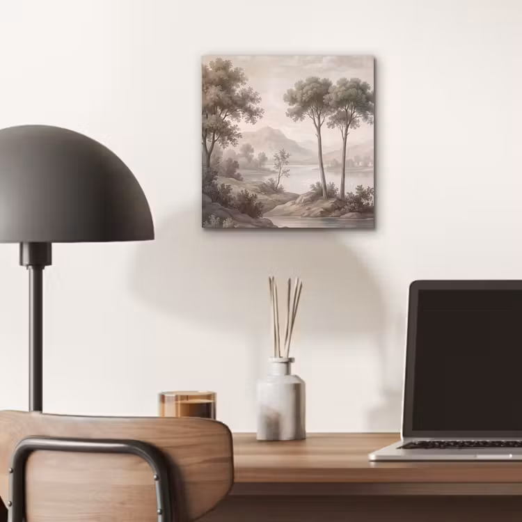 Aluminium schilderij - Bomen - Meer - Bergen - Illustratie — 6