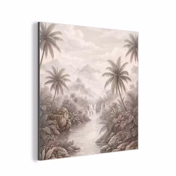 Aluminium schilderij - Jungle - Watervallen - Tropisch - Illustratie — 1