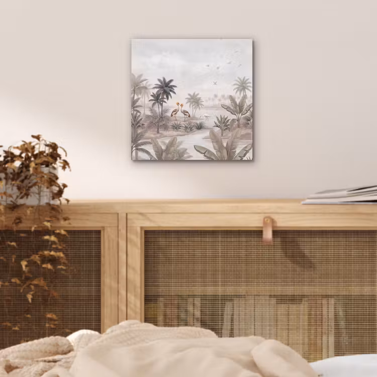 Aluminium schilderij - Kraanvogels - Palmbomen - Tropisch — 4