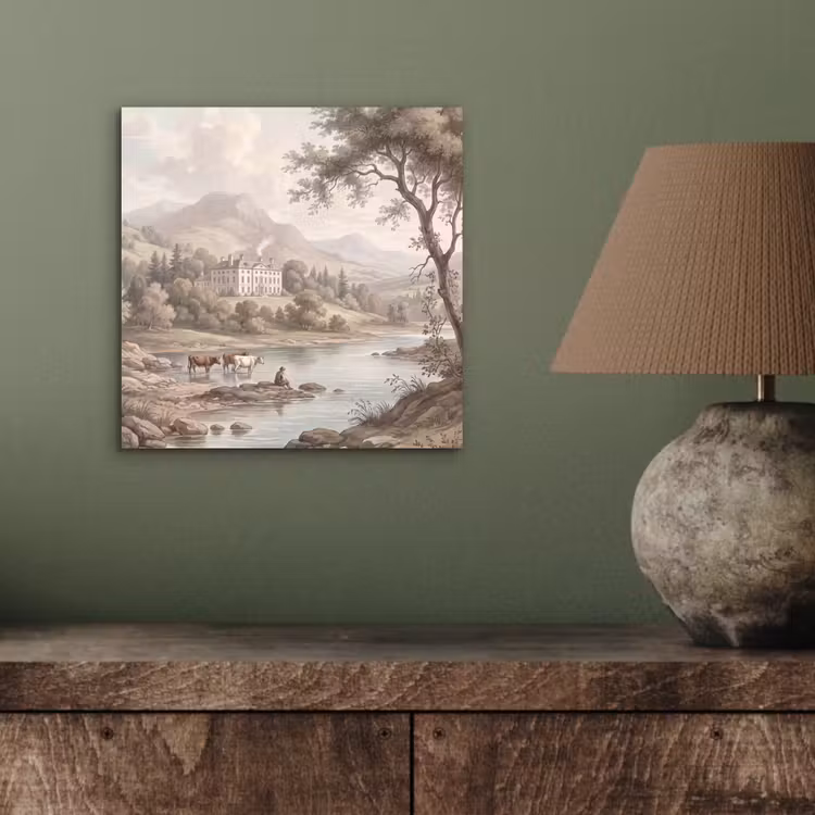 Aluminium schilderij - Landhuis - Rivier - Vee — 3