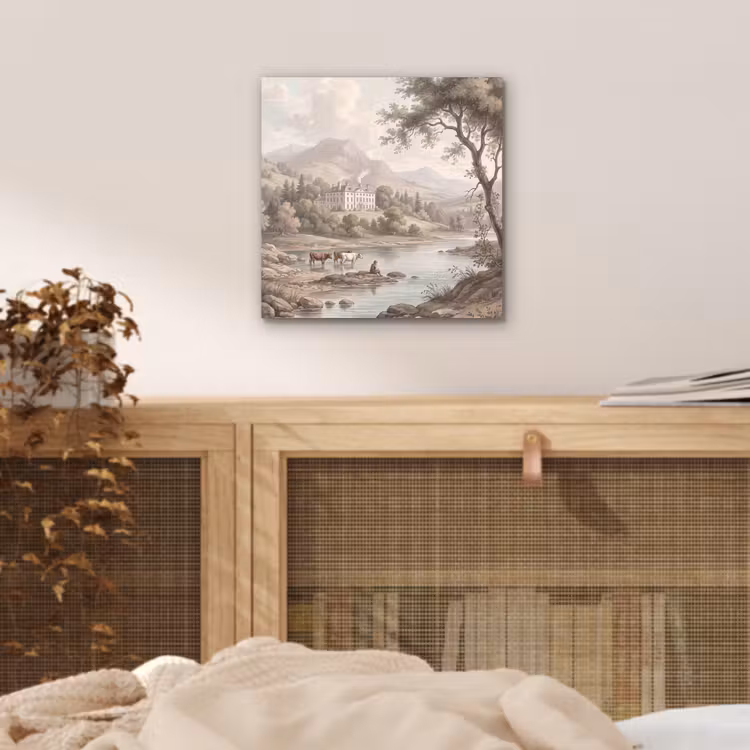 Aluminium schilderij - Landhuis - Rivier - Vee — 4