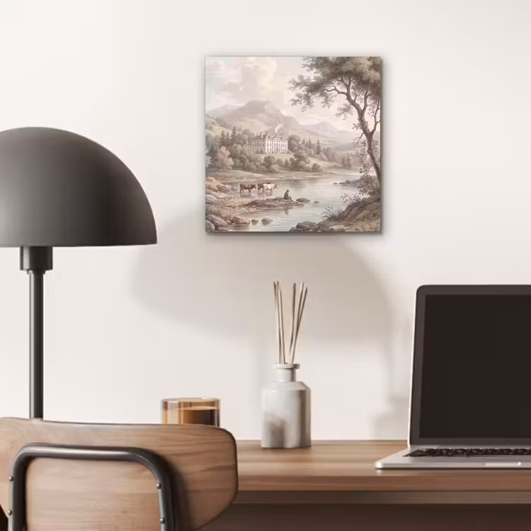 Aluminium schilderij - Landhuis - Rivier - Vee — 6