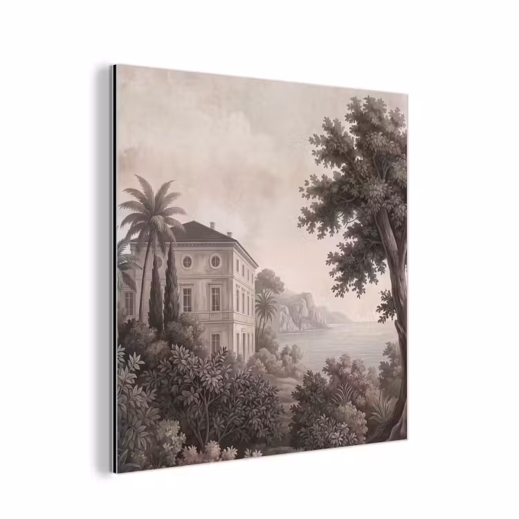 Aluminium schilderij - Zee - Villa - Beige — 1