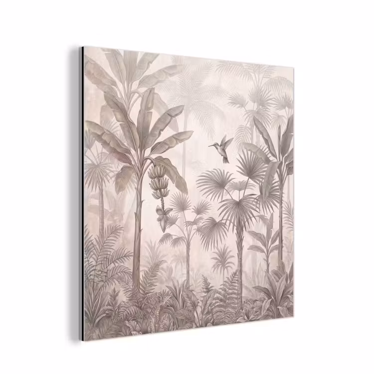 Aluminium schilderij - Jungle - Banenboom - Kolibrie - Beige — 1