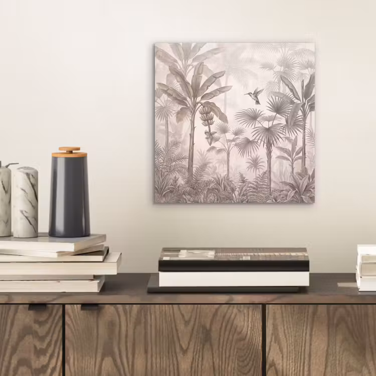 Aluminium schilderij - Jungle - Banenboom - Kolibrie - Beige — 2