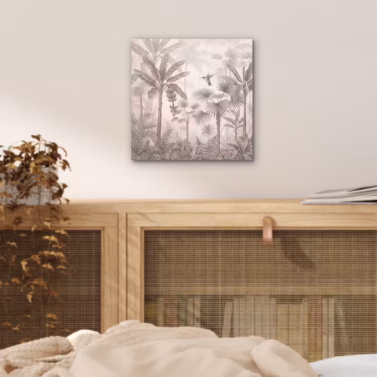 Aluminium schilderij - Jungle - Banenboom - Kolibrie - Beige — 4