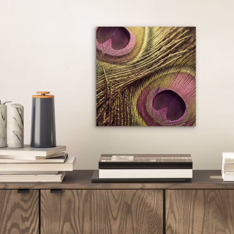 Aluminium schilderij - Pauw - Veren - Paars - Groen — 2