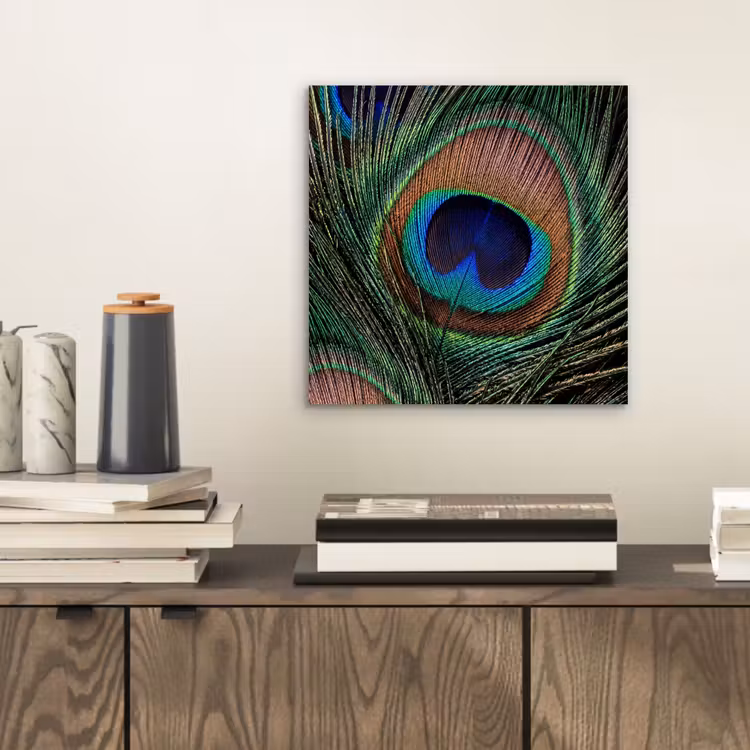 Aluminium schilderij - Pauwenveren - Klassiek - Groen — 2