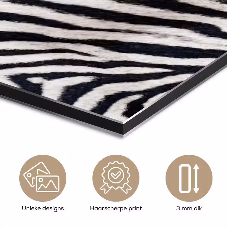 Aluminium schilderij - Zebra - Vacht - Klassiek - Zwart - Wit — 7