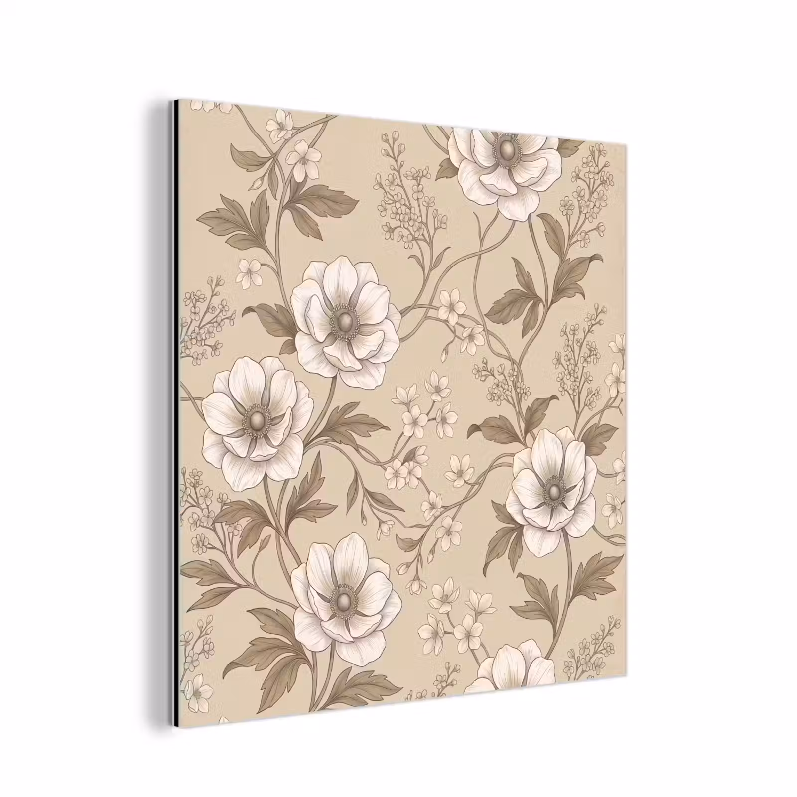 Aluminium schilderij - Bloemen - Patroon - Beige — 1