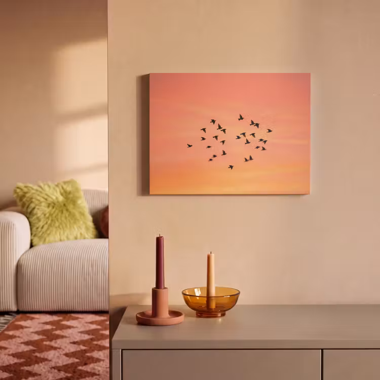 Akoestisch schilderij - Zwerm - Vogels - Oranje — 2