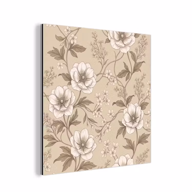 Aluminium schilderij - Bloemen - Patroon - Beige — 1