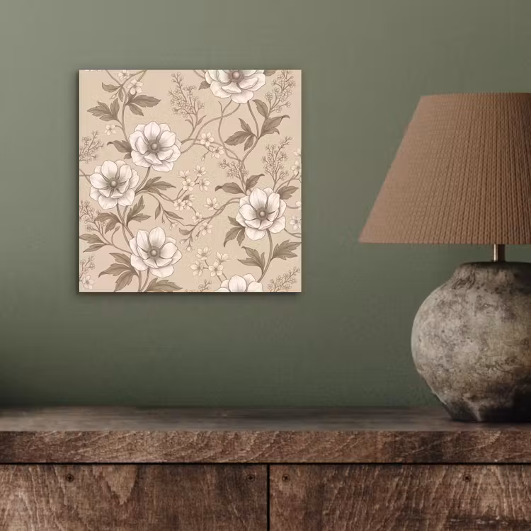Aluminium schilderij - Bloemen - Patroon - Beige — 3