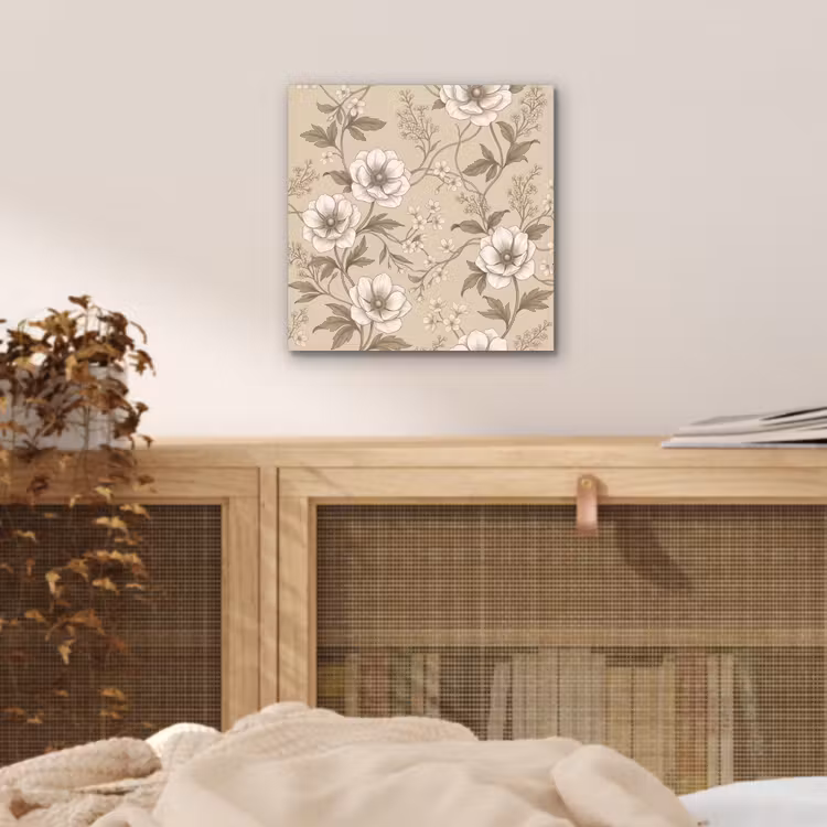 Aluminium schilderij - Bloemen - Patroon - Beige — 4