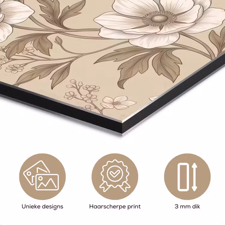 Aluminium schilderij - Bloemen - Patroon - Beige — 7