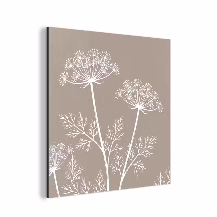 Aluminium schilderij - Grafisch - Fluitenkruid - Taupe — 1