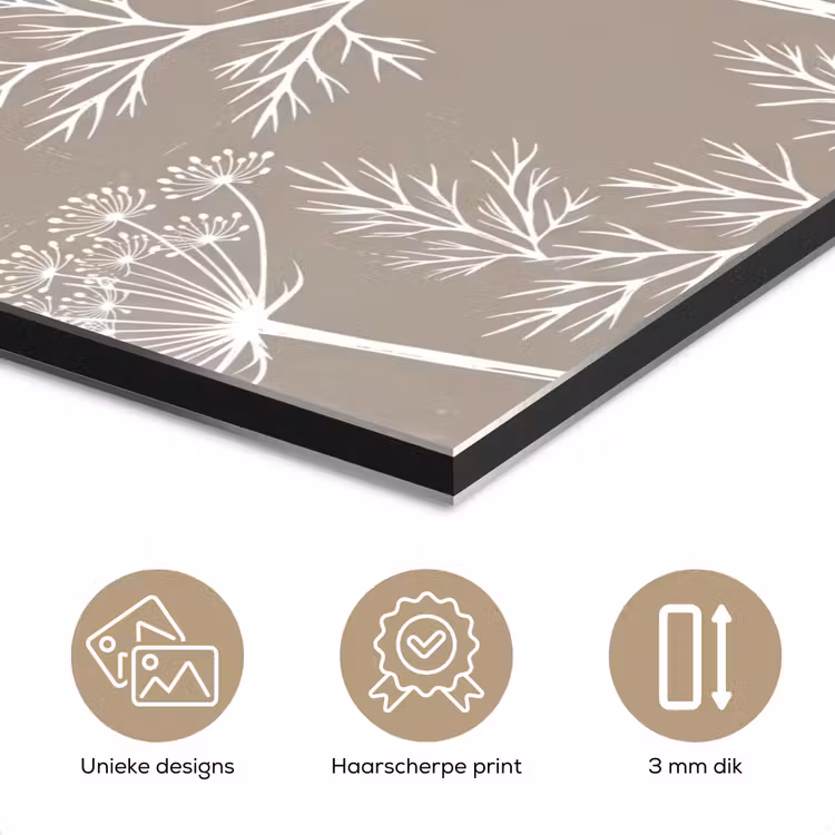 Aluminium schilderij - Grafisch - Fluitenkruid - Taupe — 7