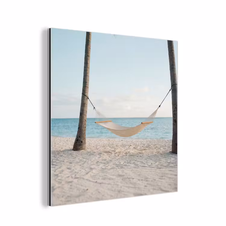 Aluminium schilderij - Hangmat - Strand - Wit — 1
